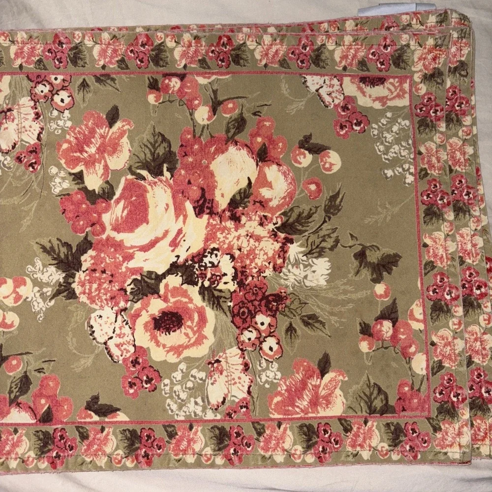 April Cornell Placemats Set‎ of 4 cream salmon Flower Floral  14 x 19